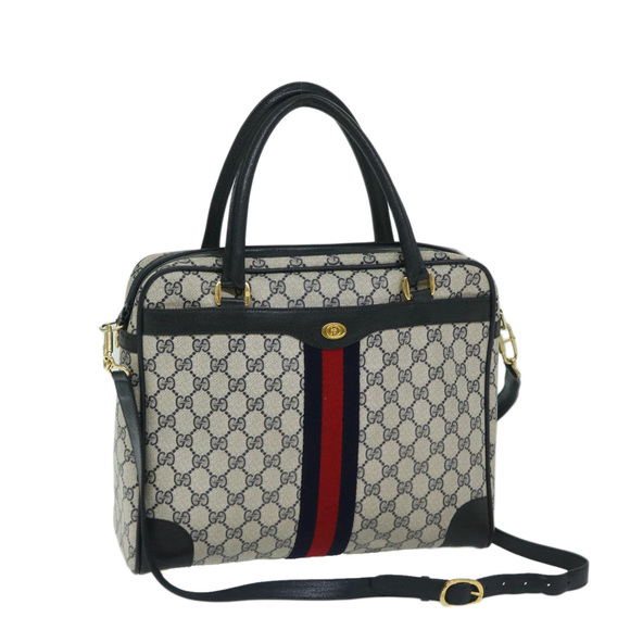 GUCCI GG Supreme Sherry Line Hand Bag PVC 2way Navy Red 904 02 015 Auth 68271 - Picture 1 of 16